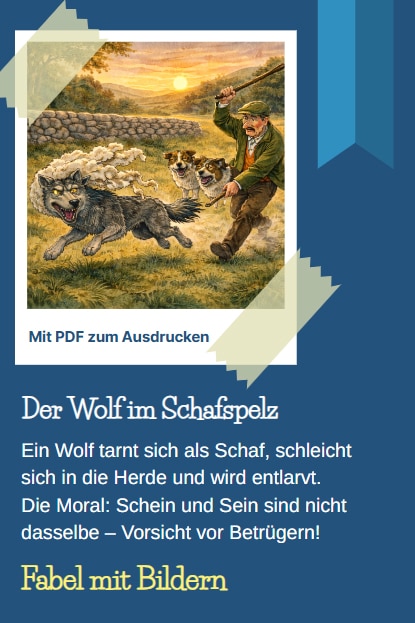 Der Wolf im Schafspelz: Fabel mit Bildern, mit PDF zum Ausdrucken