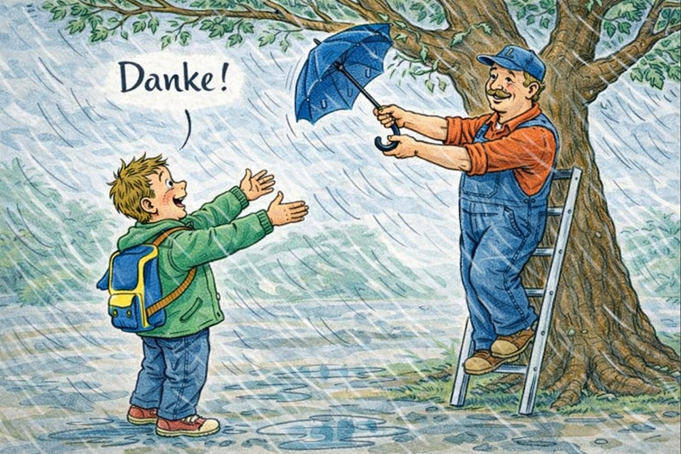 Bildergeschichte: Der fliegende Regenschirm, Schirm ist gerettet