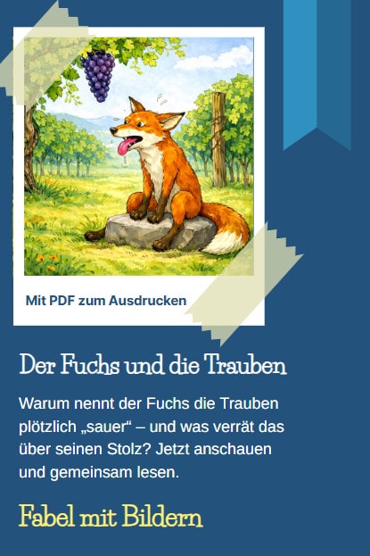 Der Fuchs und die Trauben: Fabel mit Bildern, mit PDF zum Ausdrucken