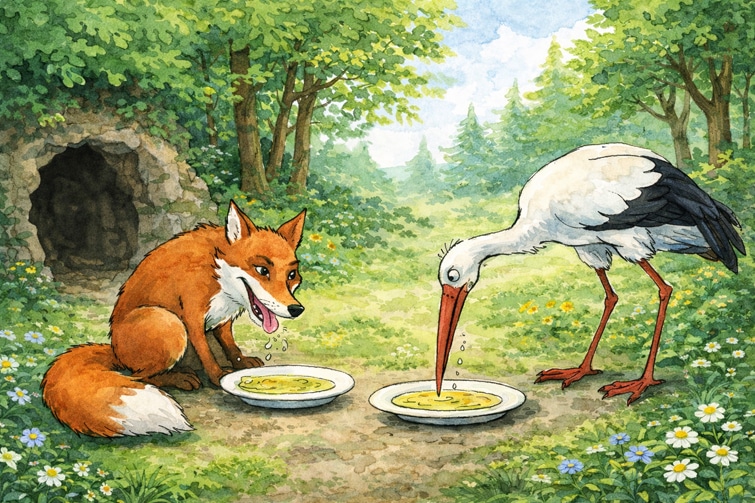 Fabel: Der Fuchs und der Storch