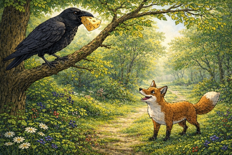 Fabel nach Äsop: Der Rabe und der Fuchs