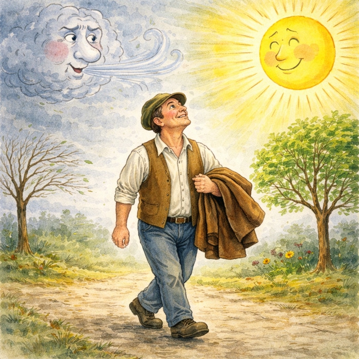 Fabel nach Äsop: Der Wind und die Sonne