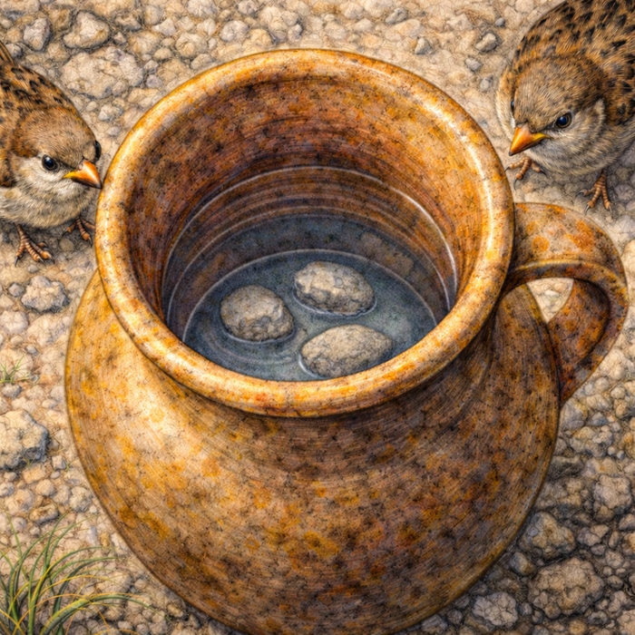 Fabel frei nach Äsop: Die Krähe und der Krug