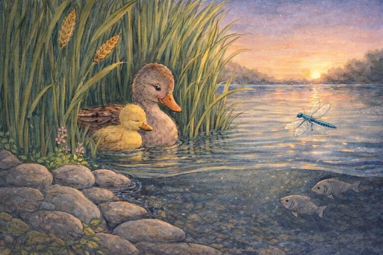 Gute-Nacht-Geschichte als Klanggeschichte für Kinder: Schlafenszeit am See