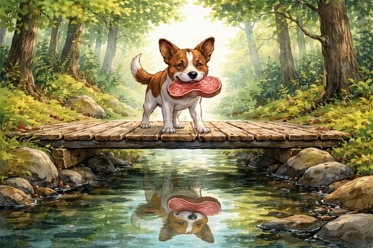 Der Hund und das Spiegelbild - Fabel nach Äsop