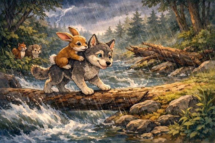 Der Hase und das Wolfskind: Der Hase wird gerettet