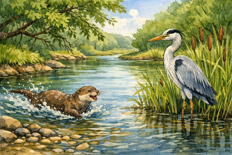 Der Otter und der Reiher - Fabel