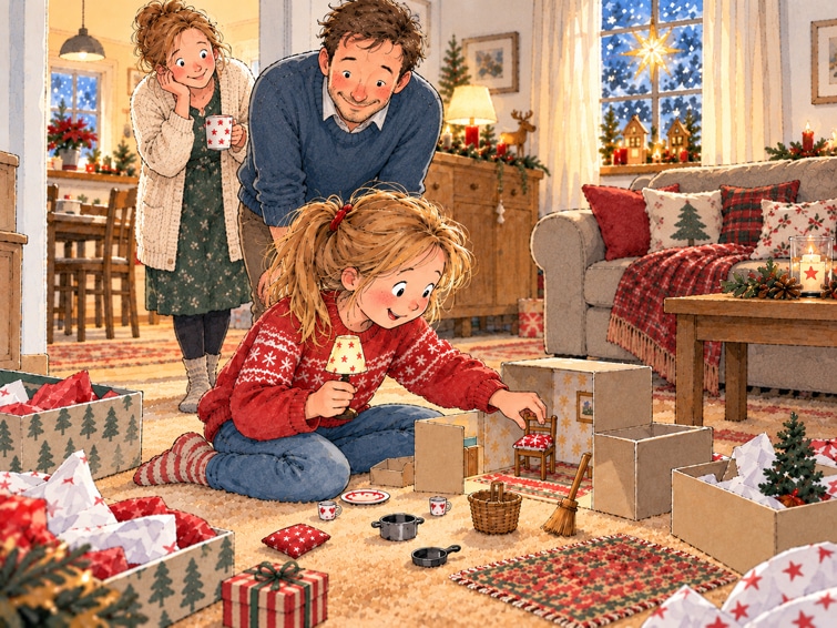 Der geheimnisvolle Adventskalender, Mädchen spielt, Weihnachtsgeschichte