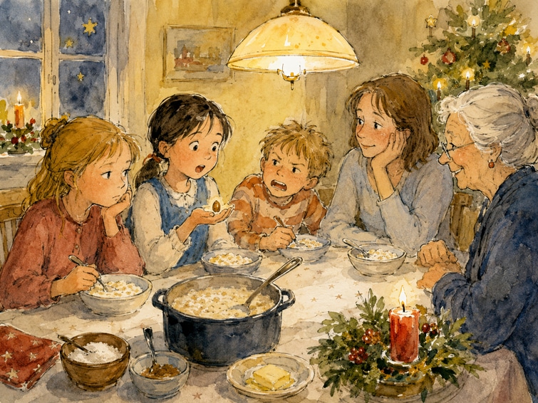Der Reisbrei mit der Glückmandel, Weihnachtsgeschichte