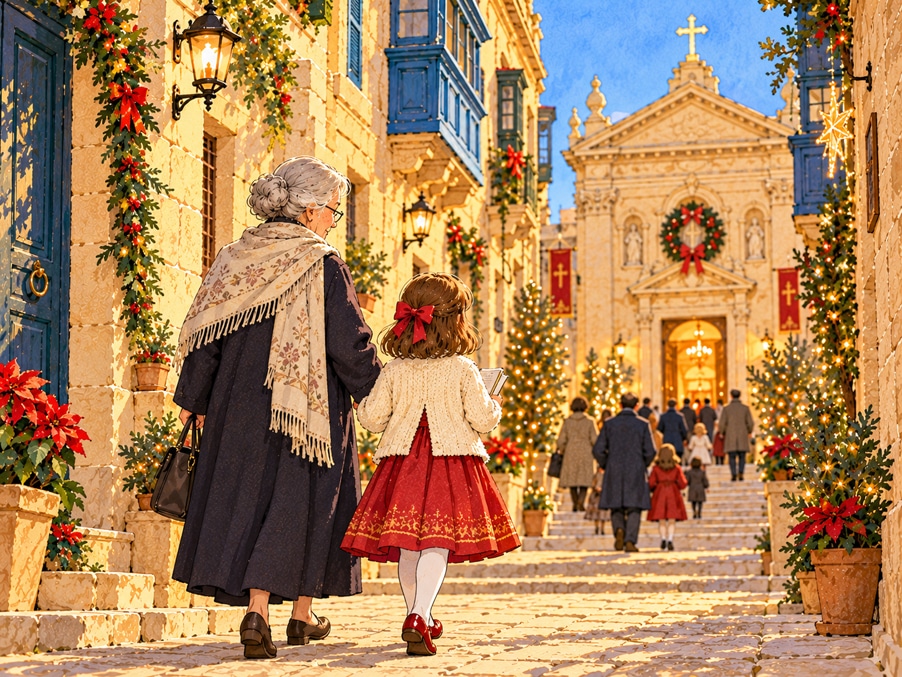 Die kleine Weihnachtspredigerin auf dem Weg zur Kirche